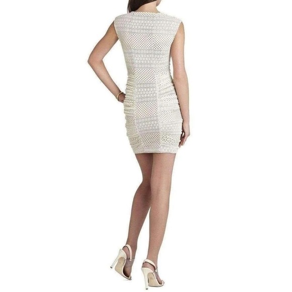 BCBGMAXAZRIA Runway Renee Ivory Sleeveless Ruched-Side mini bodycon Dress size M - Picture 8 of 11